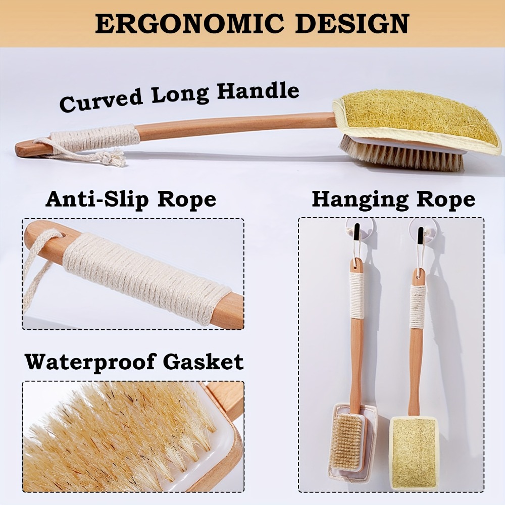 Wood Long Handle Bath Brush Na - Body Loofah Natural 评论和价格